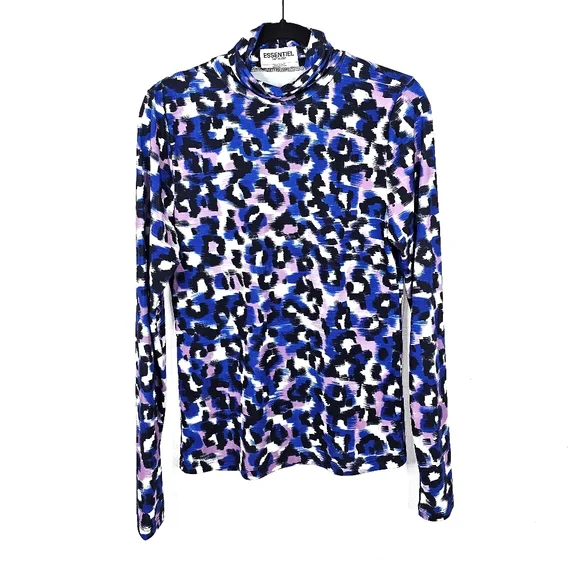 Essentiel Antwerp Leopard Print Turtleneck Top - Blue and Purple - Picture 2 of 5
